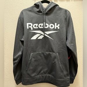 REEBOK MEN'S HOODIE PULLOVER SWEATSHIRT GRAY HOOD Sz MEDIUM IDENTITY BIG LOGO